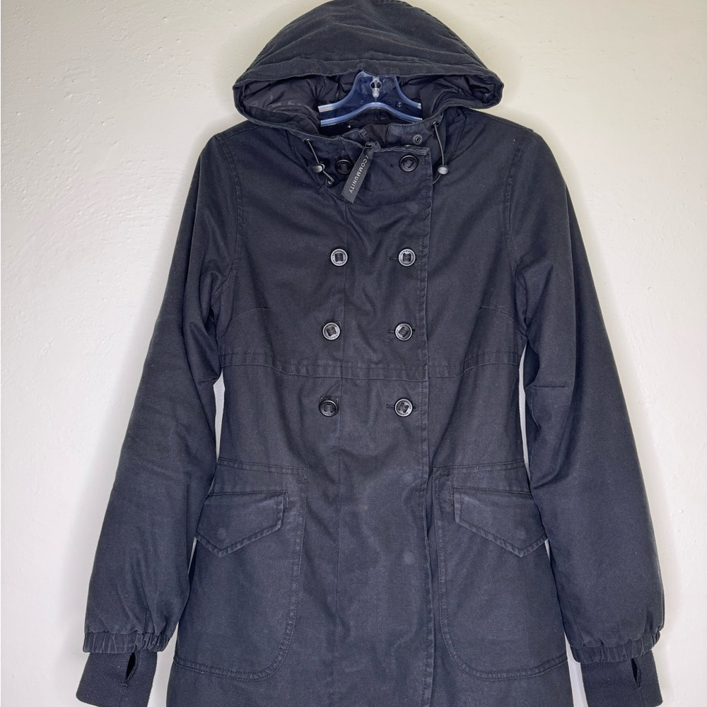 Community Double-Breasted Hooded Jacket - Black